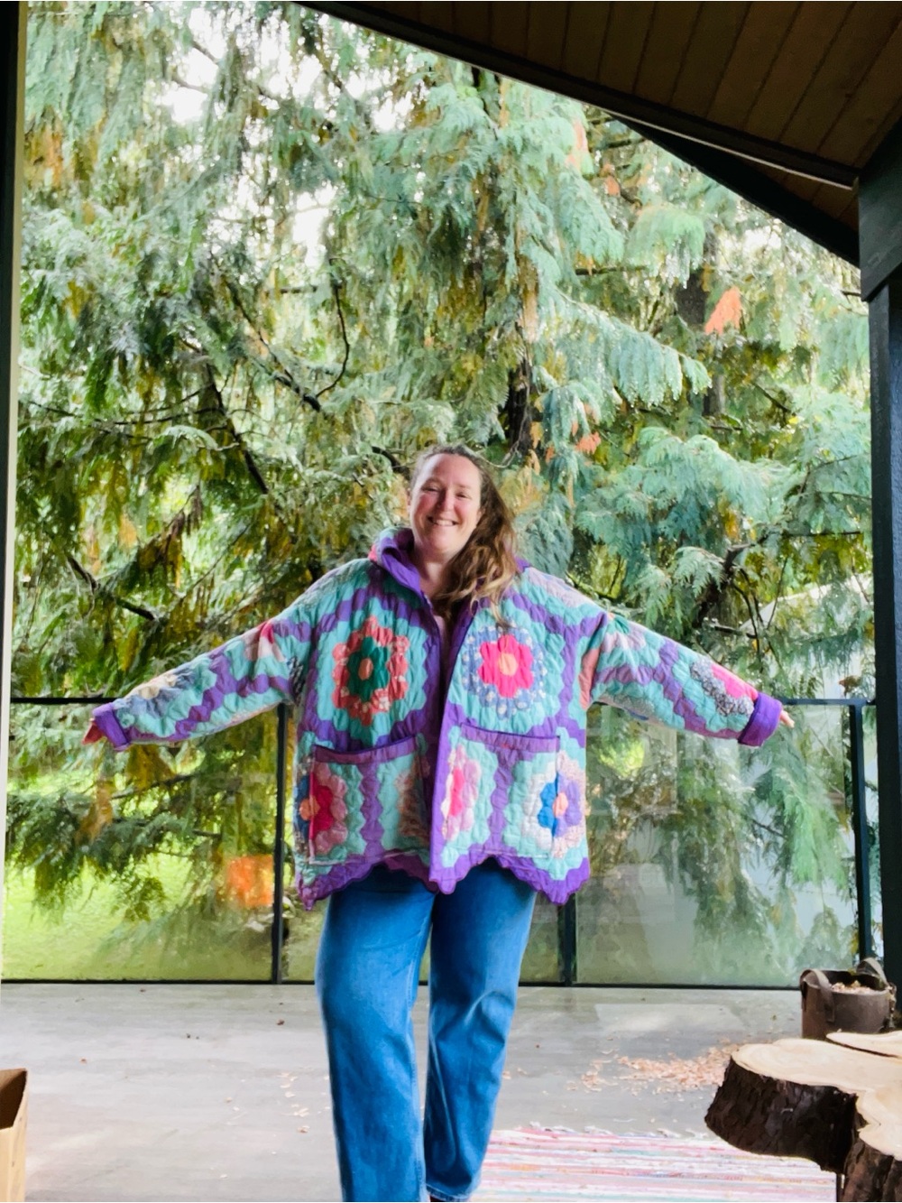 Handmade floral Quilted Patchwork Floral jacket OS